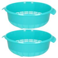 Plasticforte keuken vergiet - 2x - blauw - 27 x 23 x 9 cm - Laag model - kunststof - keuken accessoi