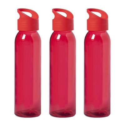 6x Stuks glazen waterfles/drinkfles rood transparant met schroefdop met handvat 470 ml