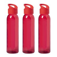 6x Stuks glazen waterfles/drinkfles rood transparant met schroefdop met handvat 470 ml
