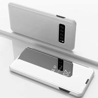 Galvaniseren spiegel horizontale Flip lederen case voor Galaxy S10 5G met houder (zilver)