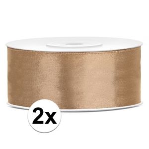 2x Hobby/decoratie gouden satijnen sierlinten 2,5 cm/25 mm x 25 meter