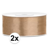 2x Hobby/decoratie gouden satijnen sierlinten 2,5 cm/25 mm x 25 meter