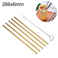 5 stuks herbruikbare RVS recht drinken stro + Cleaner borstel set Kit 266 * 6mm (goud)