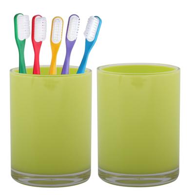 Home & Styling badkamer bekers - 2x - tandenborstelhouder - Troyes - kunststof - lime - 7 x 9 cm