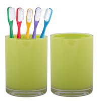 Home & Styling badkamer bekers - 2x - tandenborstelhouder - Troyes - kunststof - lime - 7 x 9 cm