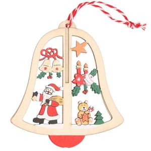 1x Houten bel met kerstman kerstversiering hangdecoratie 10 cm