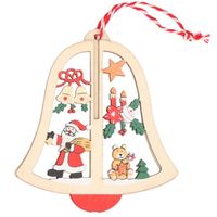 1x Houten bel met kerstman kerstversiering hangdecoratie 10 cm - thumbnail