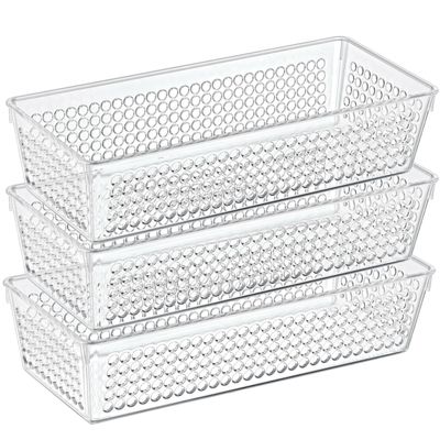 Organizer/opbergmandje - 3x - kunststof - transparant - 1.9L - 26 x 11 x 6 cm