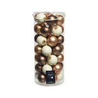 49x stuks glazen kerstballen wolwit en bruin tinten 6 cm glans en mat - thumbnail