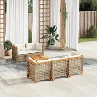 6-delige Loungeset met kussens poly rattan beige