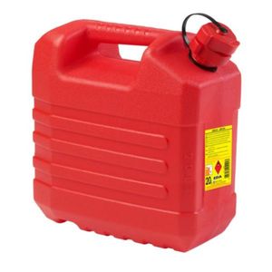 Kunststof jerrycan 20 liter rood geschikt voor gevaarlijke vloeistoffen L35 x B23 x H37 cm