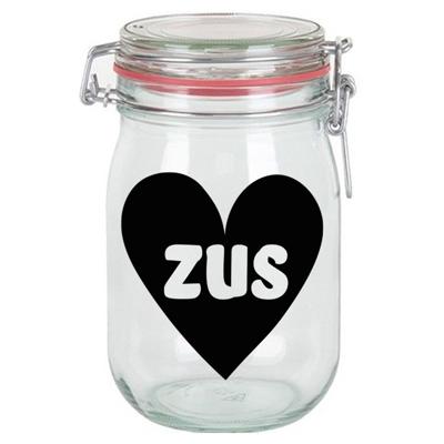 Cadeau voorraadpot - zus - glas - 11 x 11 cm - 1 liter - verjaardag cadeau - snoeppot