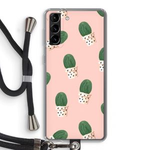 Cactusprint roze: Samsung Galaxy S21 Plus Transparant Hoesje met koord