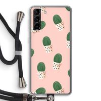 Cactusprint roze: Samsung Galaxy S21 Plus Transparant Hoesje met koord