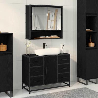 Badkamermeubelset met lade 2 pcs Zwart eiken 80 x 33 x 60 cm
