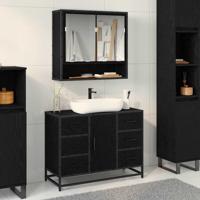 Badkamermeubelset met lade 2 pcs Zwart eiken 80 x 33 x 60 cm