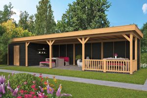Lariks/Douglas Overkapping Oslo XL type 10 zwart 1303x430 cm- Plat dak- Onbehandeld lariks Douglas hout- Tuindeco