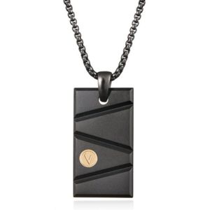 Mannen Venetiaanse Schakelketting met Zwarte Dogtag Hanger