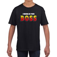 I wanna be your boss fun tekst t-shirt zwart kids - thumbnail