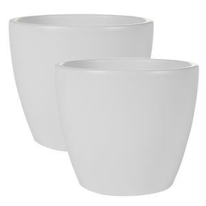 2x stuks plantenpot/bloempot in een strakke Scandinavische look wit Dia 16 cm en Hoogte 13 cm