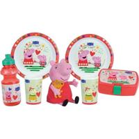 Set di stoviglie - FUN HOUSE - PEPPA PIG - 2 piatti fondi Ø 22 cm, 2 bicchieri 220 ml, borraccia 350 ml, porta merenda e peluche 17 cm