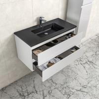 Badkamermeubel Tieme in hoogglans wit 100x50x48cm met zwarte wastafel