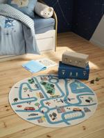 Rond tapijt met renbanen Varsity ecru