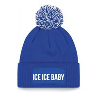 Ice ice baby muts met pompon unisex one size - blauw - thumbnail
