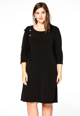 Yoek Jurk met ruches | Zwart | Maat 58/60