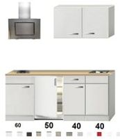 Kitchenette 190cm Wit Hoogglans incl. 2-pit kookplaat, koelkast en afzuigkap HRF-4601 - thumbnail