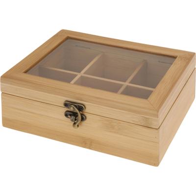 Excellent Houseware Theedoos - 6 vaks - naturel - bamboe hout - 21 x 16 x 7 cm - theekist
