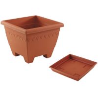 1x stuks vierkante plantenbakken terra cotta met opvangschaal 40 x 40 x 31 cm