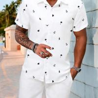Bon&Bon Men's Tropical Print Short Sleeve Button-Up Shirt - White M