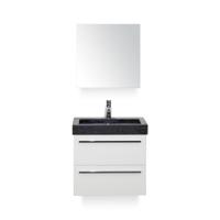 Seville Badmeubelset 60 cm - Wit Hoogglans - Wastafel Hardsteen Wit Lucca - met Spiegelkast