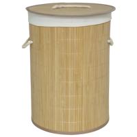 Gerimport Wasmand van bamboe - 48 liter - D35 x 50 cm - met deksel / binnenvoering