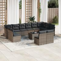 13-delige Loungeset met kussens poly rattan grijs