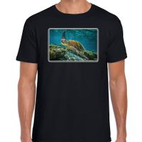 Dieren t-shirt met schildpadden foto zwart voor heren