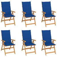 Tuinstoelen 6 st met koningsblauwe kussens massief teakhout
