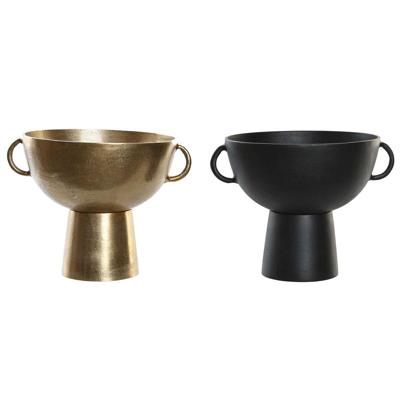 Vaas DKD Home Decor 34 x 28 x 26 cm Zwart Gouden Aluminium Modern (2 Stuks)