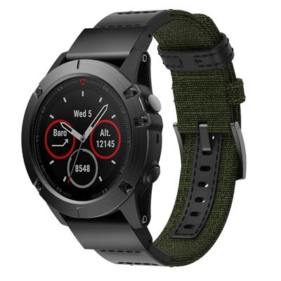 Canvas en lederen polsband horlogeband voor Garmin Fenix5x plus Fenix3 polsband maat: 150 + 110mm (Army Green)