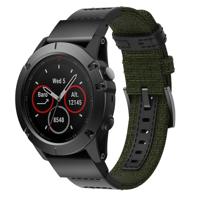 Canvas en lederen polsband horlogeband voor Garmin Fenix5x plus Fenix3 polsband maat: 150 + 110mm (Army Green)