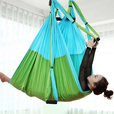 6 behandelt bodybuilding hand stand inelasticiteit luchtfoto yoga hangmat (blauw groen)