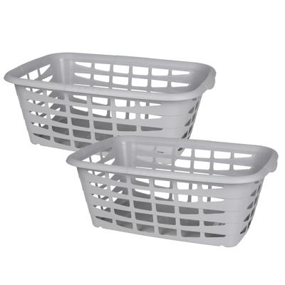 Kunststof wasmand - 2x - lichtgrijs - 40 liter - 66 x 45 x 24 cm - manden voor wasgoed