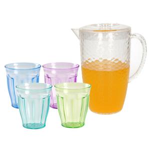 Sapkan/schenkkan karaf met deksel 2 liter set met 12x kunststof drinkglazen 250 ml