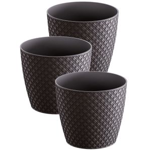 3x stuks orient stijl plantenpot/bloempot kunststof dia 22 cm en hoogte 19 cm antraciet grijs