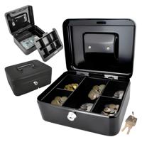 Malatec Geldkist met slot - zwart - PP/ijzer - 20 x 16 x 9 cm - geldbox - kluis/spaarpot