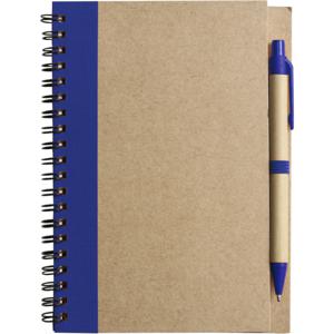Notitie boekje/blok met balpen - harde kaft - beige/blauw - 18 x 13 cm - 60 bladzijden gelinieerd