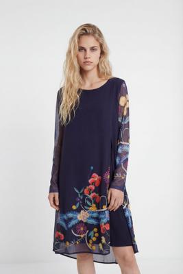 Meerlaagse gebloemde jurk - BLUE - 42