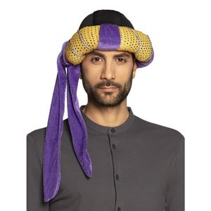 Tulband hoed in het paars met goud   -