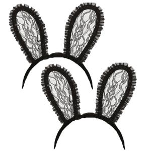 Verkleed diadeem sexy paashaas/bunny oren - 2x - zwart kant - dames - Carnaval